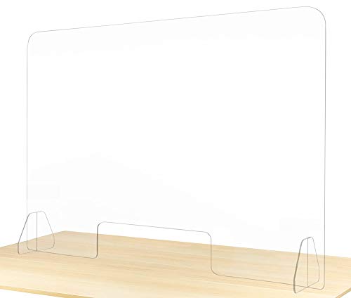 flybold Sneeze Guard for Desk Plexiglass Sheet - Barrier for Counter Acrylic Desk Divider - 92% Transparency Anti Fade Plastic Protective Shields for Office Furniture Partitions 48" X 32"