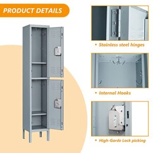 Metal Locker for School Office Storage Locker Employees Locker for School, Gym Lockers, Corridor Locker, Locker Storage Cabinets, 66 Inches High (Grey, 2 Doors)