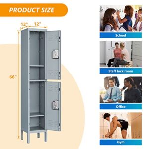 Metal Locker for School Office Storage Locker Employees Locker for School, Gym Lockers, Corridor Locker, Locker Storage Cabinets, 66 Inches High (Grey, 2 Doors)