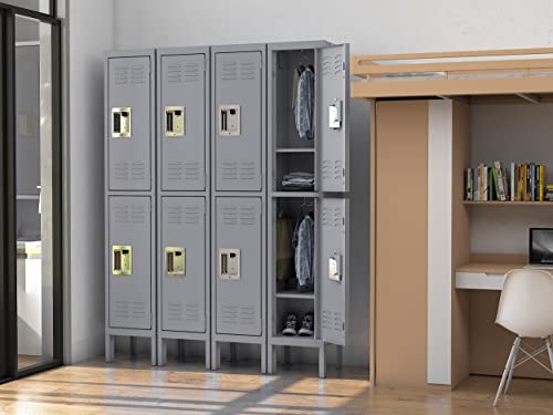 Metal Locker for School Office Storage Locker Employees Locker for School, Gym Lockers, Corridor Locker, Locker Storage Cabinets, 66 Inches High (Grey, 2 Doors)