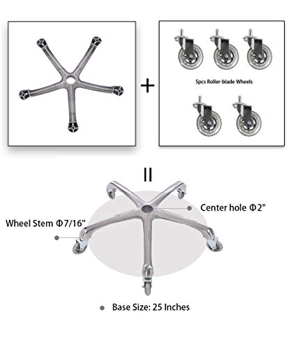 FRNIAMC Heavy-Duty Office Chair Base Replacement, Metal Stool Chair Legs Replacement Aluminum with Roller-Blade Wheels in Universal Size (Dimension: 25''