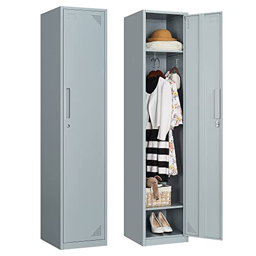 BYNSOE Metal Locker 1 Doors 71" Employees Locker Storage Cabinet Locker School Hospital Gym Locker Requires Assembly (Grey, 1 Door)