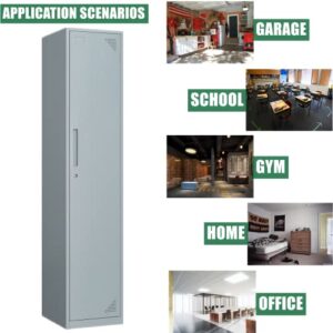 BYNSOE Metal Locker 1 Doors 71" Employees Locker Storage Cabinet Locker School Hospital Gym Locker Requires Assembly (Grey, 1 Door)