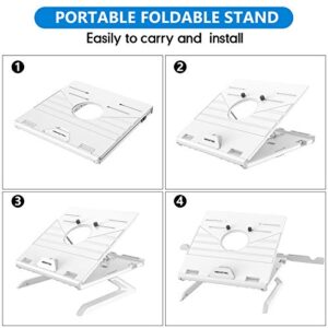 AboveTEK Genie Book Laptop Stand Riser - 9 Height/Angle Adjustable, Portable Laptop Riser Foldable to 11x11x1” - Fits 6” to 17” Laptop & 2 Extra Phone Holders - Ideal Gift for Family(White)