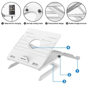 AboveTEK Genie Book Laptop Stand Riser - 9 Height/Angle Adjustable, Portable Laptop Riser Foldable to 11x11x1” - Fits 6” to 17” Laptop & 2 Extra Phone Holders - Ideal Gift for Family(White)