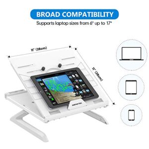 AboveTEK Genie Book Laptop Stand Riser - 9 Height/Angle Adjustable, Portable Laptop Riser Foldable to 11x11x1” - Fits 6” to 17” Laptop & 2 Extra Phone Holders - Ideal Gift for Family(White)