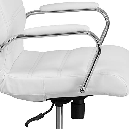 EMMA + OLIVER High Back White LeatherSoft Executive Swivel Office Chair with Chrome Frame/Arms