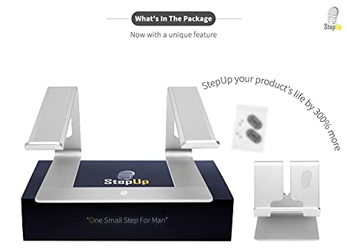 StepUp 2in1 2022 model Laptop Stand For Desk and phone Holder, Docking Ergonomic Aluminum Elevated Stands, Portable Computer Riser, Fits All Raised Devices ipad, Notebook, Macbook Pro 10-17 inch Black