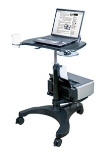aidata ergonomic sit-stand mobile laptop cart work station with printer shelf. with built in cup holder and mouse pad. black (model: lpd009p)