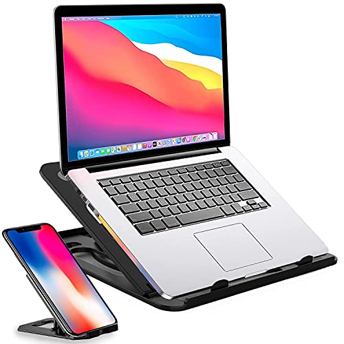 KEROLFFU Laptop Stand Cooler with Rotating Base 360degree,Phone Stand Include, Portable Foldable Laptop Riser for 10 to 17” Notebook (Suits MacBook/Air)