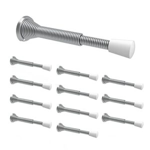 12 pack door stoppers, extended from 3-inch to 4inch spring door stop with rubber bumper tips, prevents wall &door damage, satin nickel finish (silver)…