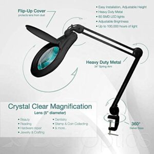 ESD Safe (Glass Lens) Professional LED Magnifying Lamp with Clamp (3 Diopter, 1.75X Magnification) Dimmable Work Light, Daylight Bright, 1200 Lumens 5600K-6000K, 60 SMD LEDs, BoliOptics MG16303222