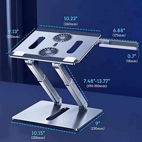 bifine Laptop Stand with Fan, Cooling Stand Adjustable Height with Phone Holder, Ergonomic Metel Laptop Riser for Desk, Suitbale for 11"-17.3" Laptops Tablets