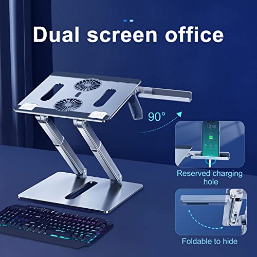 bifine Laptop Stand with Fan, Cooling Stand Adjustable Height with Phone Holder, Ergonomic Metel Laptop Riser for Desk, Suitbale for 11"-17.3" Laptops Tablets