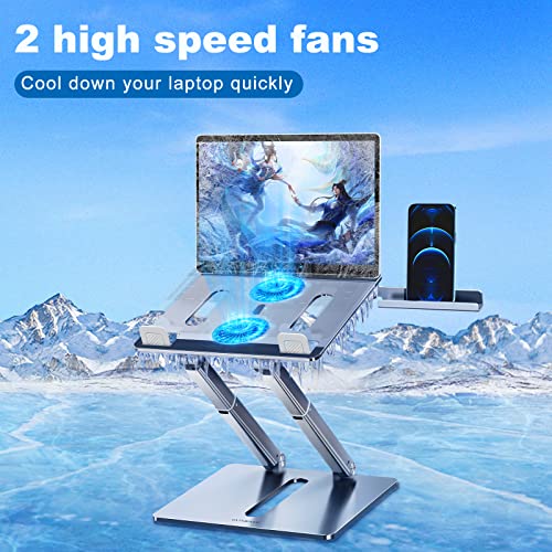 bifine Laptop Stand with Fan, Cooling Stand Adjustable Height with Phone Holder, Ergonomic Metel Laptop Riser for Desk, Suitbale for 11"-17.3" Laptops Tablets