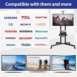 Mobile TV Stand with Wheels for 32-70 inch LED LCD 4K Flat/Curved Screen TVs, UL Certificated Rolling/Floor TV Cart, Height Adjustable TV Trolley with Shelf Up to 121 lbs Max VESA 600x400mm- TC004