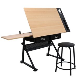 NOVA MICRODERMABRASION Adjustable Height Drafting Desk Drawing Table Tiltable Tabletop for Reading, Writing Art Craft w/Stool and Drawers