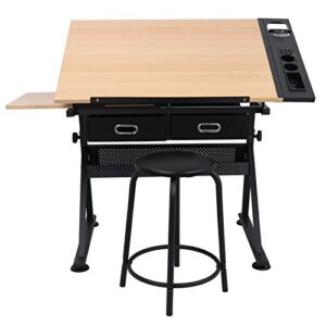 NOVA MICRODERMABRASION Adjustable Height Drafting Desk Drawing Table Tiltable Tabletop for Reading, Writing Art Craft w/Stool and Drawers