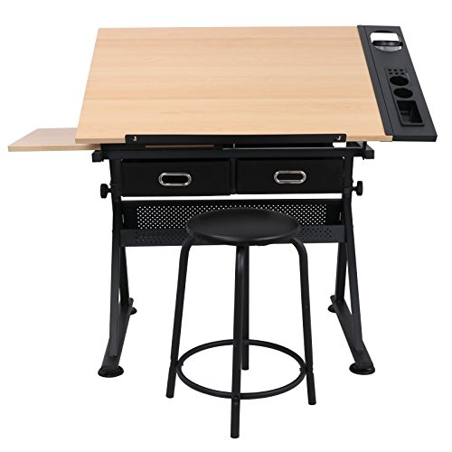 NOVA MICRODERMABRASION Adjustable Height Drafting Desk Drawing Table Tiltable Tabletop for Reading, Writing Art Craft w/Stool and Drawers