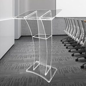 Conference Pulpit Acrylic Transparent Podium Clear Church Lectern Pulpit Office with Light and Remote Control 24x16x43 Inch (Without LED and Remote Control)