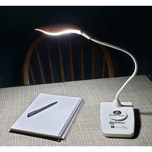 ViviLux LED Task Lamp with Wireless Charger, USB Port and Flexible Neck; Rechargeable Battery Powered, Lightweight and Compact Desk or Table Lamp for School, Work, Hobbies, Crafts, Reading and More