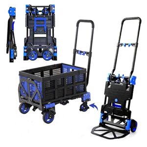 2-in-1folding hand truck with folding basket, 330lbs capacity handtruck,dolly cart with retractable handle,hand truck foldable dolly with 4 wheels,portable hand cart