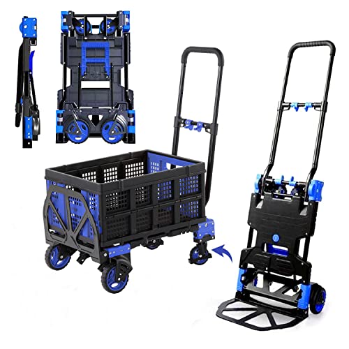 2-in-1Folding Hand Truck with Folding Basket, 330LBS Capacity handtruck,Dolly cart with Retractable Handle,Hand Truck Foldable Dolly with 4 Wheels,Portable Hand cart