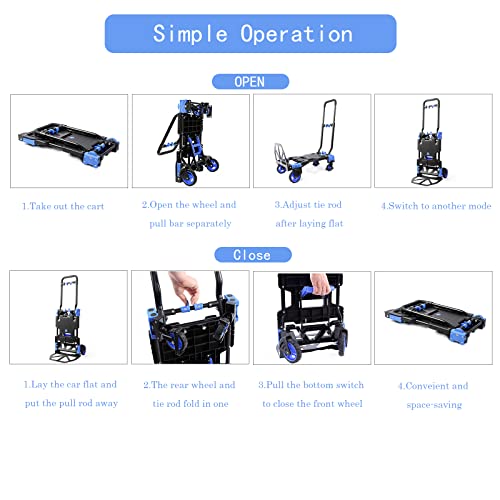 2-in-1Folding Hand Truck with Folding Basket, 330LBS Capacity handtruck,Dolly cart with Retractable Handle,Hand Truck Foldable Dolly with 4 Wheels,Portable Hand cart