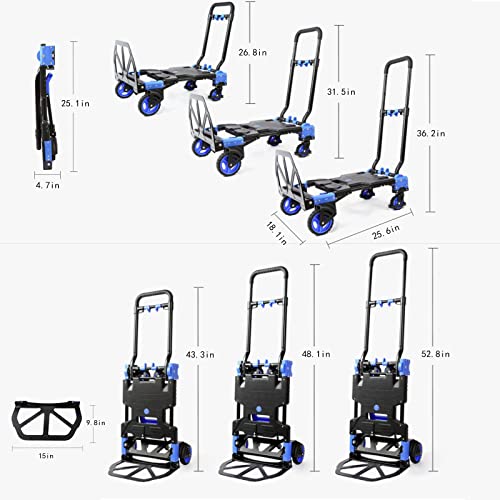 2-in-1Folding Hand Truck with Folding Basket, 330LBS Capacity handtruck,Dolly cart with Retractable Handle,Hand Truck Foldable Dolly with 4 Wheels,Portable Hand cart