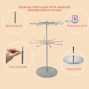 ARIOLUXE Countertop Heavy Duty Metal Rotating Adjustable 2 Tire Spinner Display Stand Rack, Height Adjustable Rotating Jewelry Organizer stand, Chrome Coated Steel(Silver), Comes with 2 Sign Holders