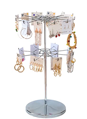 ARIOLUXE Countertop Heavy Duty Metal Rotating Adjustable 2 Tire Spinner Display Stand Rack, Height Adjustable Rotating Jewelry Organizer stand, Chrome Coated Steel(Silver), Comes with 2 Sign Holders