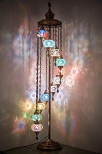 demmex 2021 turkish moroccan colorful mosaic multicolor 11 big globes tallest boho floor lamp for living room bedroom office, customizable (11 shades – 7feet)