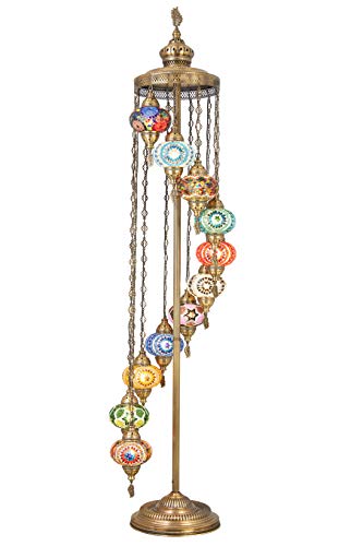 DEMMEX 2021 Turkish Moroccan Colorful Mosaic Multicolor 11 Big Globes Tallest Boho Floor Lamp for Living Room Bedroom Office, Customizable (11 Shades - 7feet)