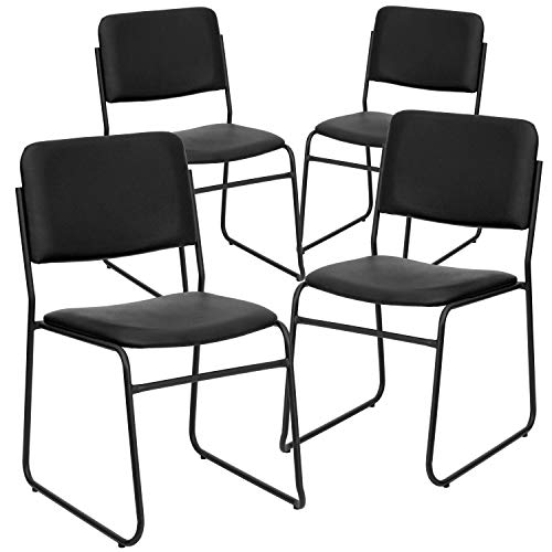 Flash Furniture 4 Pk. HERCULES Series 1000 lb. Capacity High Density Black Vinyl Stacking Chair with Sled Base