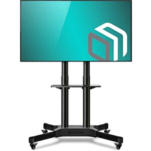 onkron mobile tv stand with wheels rolling tv stand for 40-65 inch led lcd flat or curved screen tvs up to 100 lbs – height adjustable tv cart with shelves – max vesa 600×400 (ts1351) black