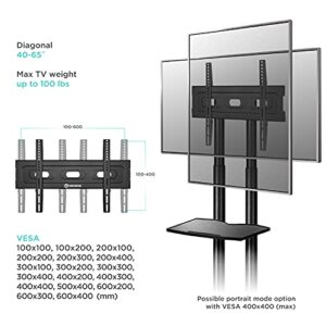 ONKRON Mobile TV Stand with Wheels Rolling TV Stand for 40-65 Inch LED LCD Flat or Curved Screen TVs up to 100 lbs - Height Adjustable TV Cart with Shelves - max VESA 600x400 (TS1351) Black