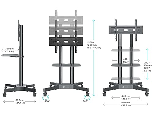 ONKRON Mobile TV Stand with Wheels Rolling TV Stand for 40-65 Inch LED LCD Flat or Curved Screen TVs up to 100 lbs - Height Adjustable TV Cart with Shelves - max VESA 600x400 (TS1351) Black