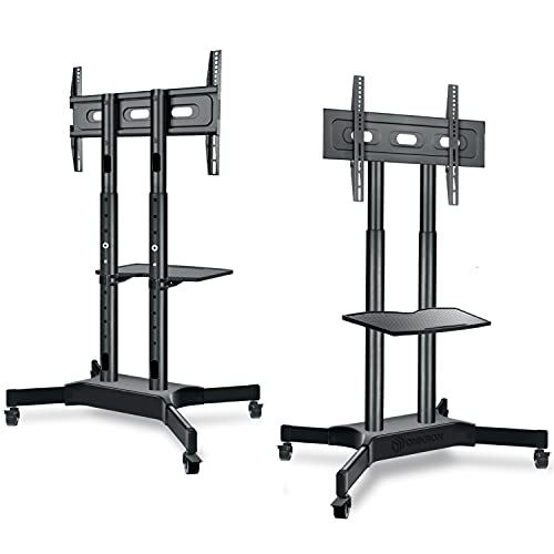 ONKRON Mobile TV Stand with Wheels Rolling TV Stand for 40-65 Inch LED LCD Flat or Curved Screen TVs up to 100 lbs - Height Adjustable TV Cart with Shelves - max VESA 600x400 (TS1351) Black