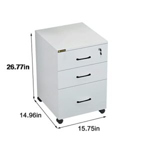 YQ FUNLIS 3 Drawer Mobile File Cabinet with Lock Under Desk Storage Drawers Small File Cabinet for Home Office,White