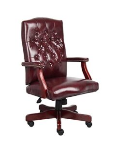 boss office products classic executive caressoft chair with mahogany finish in burgundy