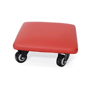 Btibpse Roller Seat 360 Degree Rotating Low Stool with Wheel Chair PU Leather Universal Swivel Caster Wheels for Home Office Fitness and Garage (Rectangle Red)