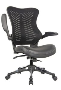 office factor executive ergonomic office chair back mesh bonded leather seat flip-up arms molded seat with a 55kg foam density double handle mechanism you can lock the back in any position (black)