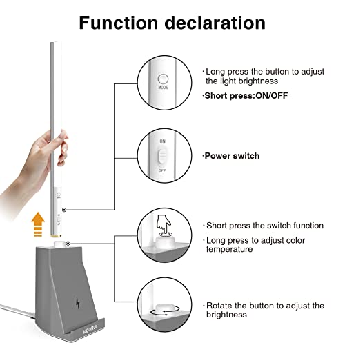 KOORUI LED Desk Lamp with Wireless Charger for Table Bedroom Bedside Office Study, Table Lamp with 3 Lighting Modes & Detachable