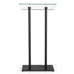 m&t displays tempered clear glass podium black aluminum body and base 43.9 inch height floor standing lectern pulpit desk