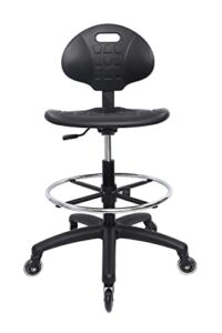 chair master (tall bench stool, rubber roller blade stye casters) easy to clean! ergonomic polyurethane drafting stool. seat height range 24″-34″. home office lab workstation.
