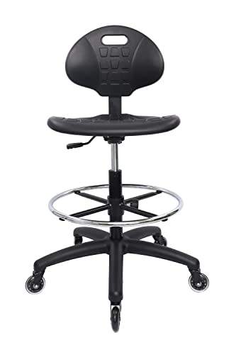 CHAIR MASTER (Tall Bench Stool, Rubber Roller Blade Stye Casters) Easy to Clean! Ergonomic Polyurethane Drafting Stool. Seat Height Range 24"-34". Home Office Lab Workstation.