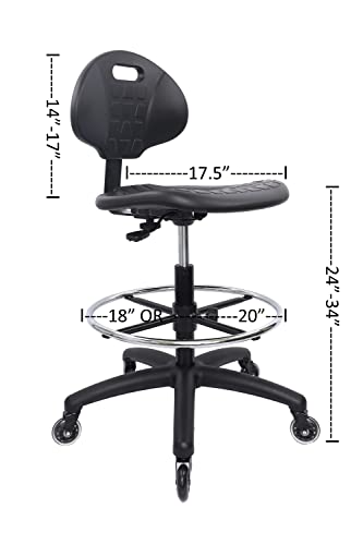 CHAIR MASTER (Tall Bench Stool, Rubber Roller Blade Stye Casters) Easy to Clean! Ergonomic Polyurethane Drafting Stool. Seat Height Range 24"-34". Home Office Lab Workstation.