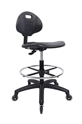 CHAIR MASTER (Tall Bench Stool, Rubber Roller Blade Stye Casters) Easy to Clean! Ergonomic Polyurethane Drafting Stool. Seat Height Range 24"-34". Home Office Lab Workstation.