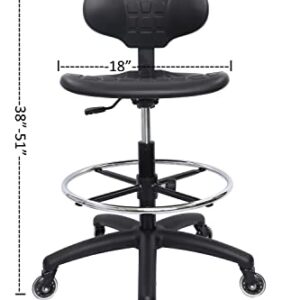 CHAIR MASTER (Tall Bench Stool, Rubber Roller Blade Stye Casters) Easy to Clean! Ergonomic Polyurethane Drafting Stool. Seat Height Range 24"-34". Home Office Lab Workstation.