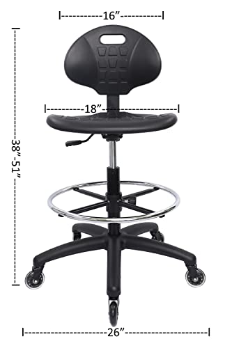 CHAIR MASTER (Tall Bench Stool, Rubber Roller Blade Stye Casters) Easy to Clean! Ergonomic Polyurethane Drafting Stool. Seat Height Range 24"-34". Home Office Lab Workstation.